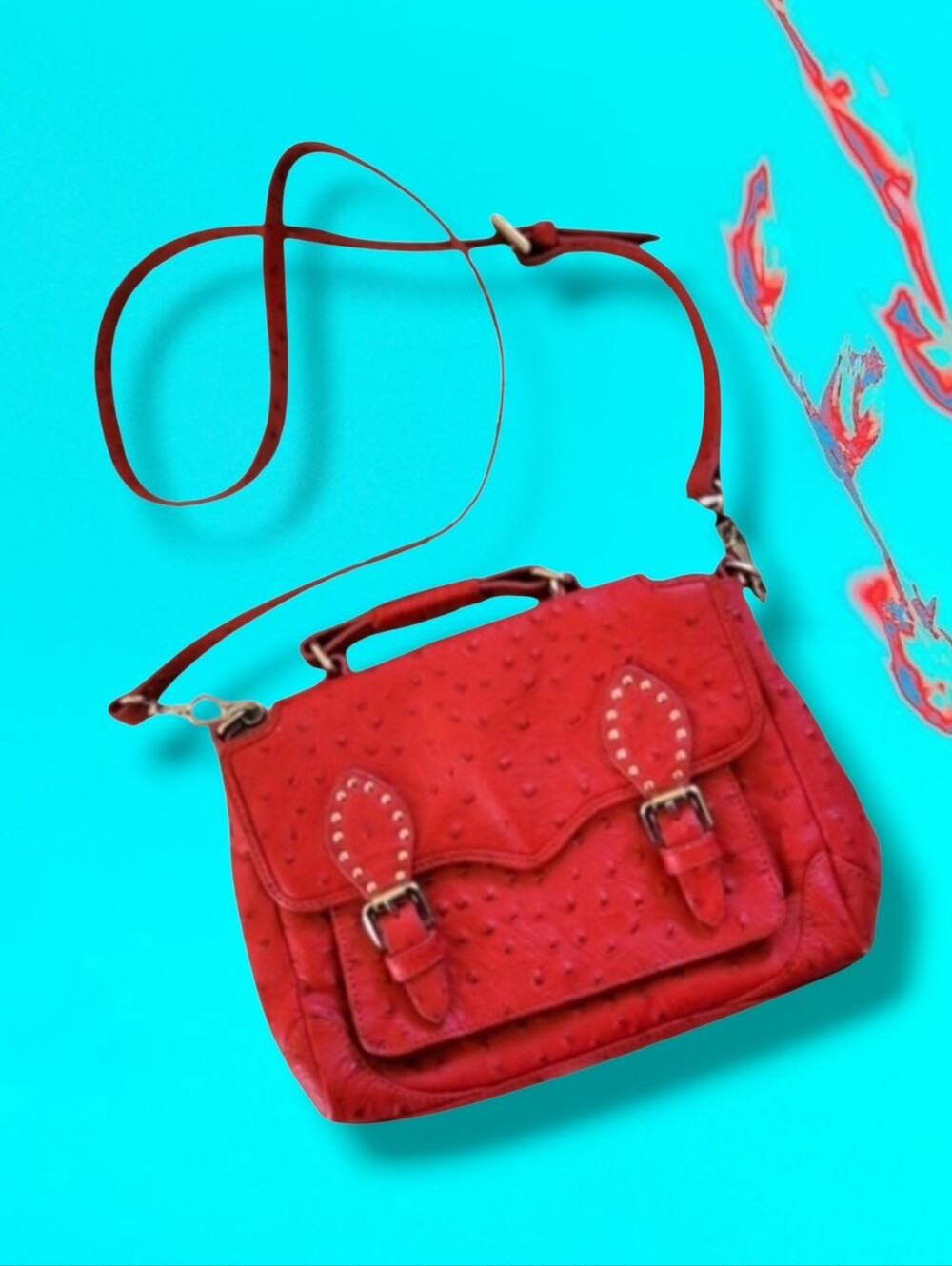 Rebecca Minkoff | Gorgeous Studded Red Ostrich Leather Crossbody Bag